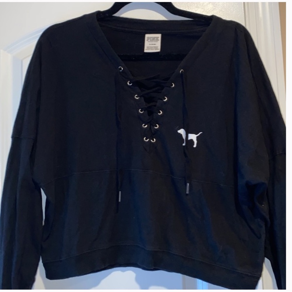 Victoria's Secret Black Lace-Up Crop Top
